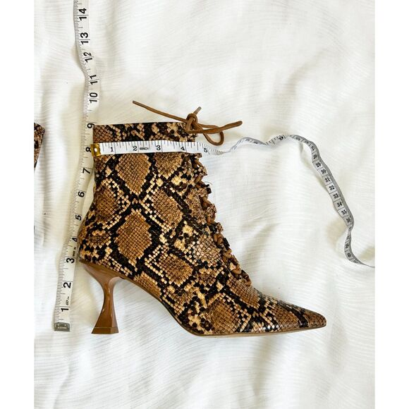 ASOS Design Tan / Brown Snake Animal Print Lace Up Kitten Heel Ankle Boots - Picture 5 of 9
